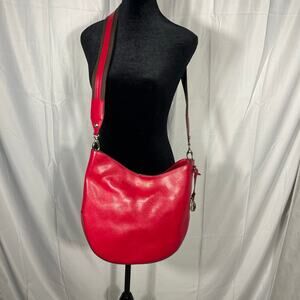 Henri Bendel W57th Large Hobo Striped  Guitar Strap Crossbody in Burgundy/Red